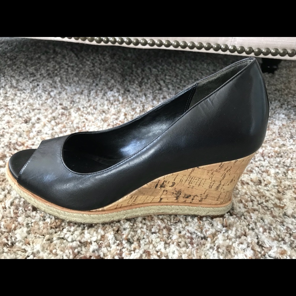 Cole Haan Black peep-toe wedge 7.5